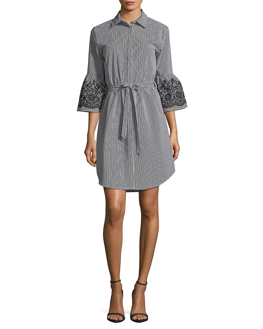 Hot Sale ⌛ Calvin Klein Embroidered Bell-Sleeve Tied 👚 Shirt 👗 Dress 👩 Women 👗 Dresses 👍 3 Hot Sale ⌛ Calvin Klein Embroidered Bell-Sleeve Tied 👚 Shirt 👗 Dress 👩 Women 👗 Dresses 👍